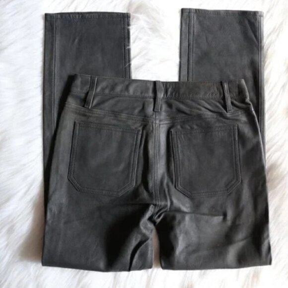 NWT Anthropologie Leather Pants Size 25 Green Black High Rise Straight Leg Lamb - Picture 7 of 10